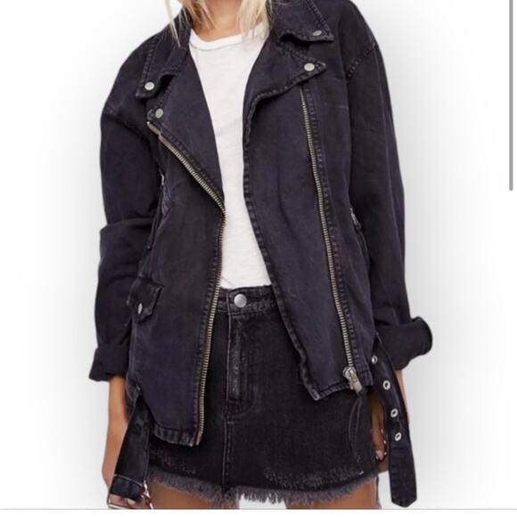 Free People Moto Jacket Rebel Rebel Black Knit Large New - Picture 9 of 12